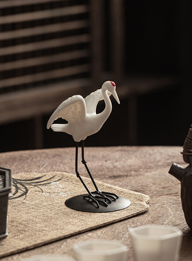 创意陶瓷仙鹤摆件家居茶桌装饰品假山鱼缸造景微景观园艺配件