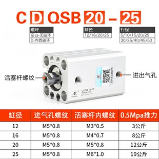 40D内牙 气动薄型气缸CDQSB12 15X50DX30X75D