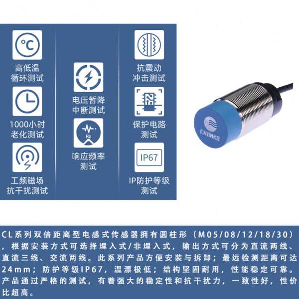 CHANKO/长江 CL30-RF15DP1圆柱形电感式传感器PNP输出接近开关