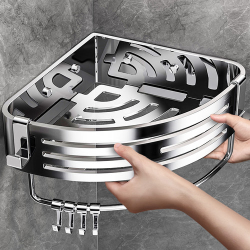 304不锈钢浴室置物架卫生间免打孔壁挂收纳架淋浴房转角三角篮子