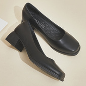 浅口鞋 方头粗跟软底职业工作鞋 4cm正装 女鞋 女黑色x高跟鞋 中跟单鞋