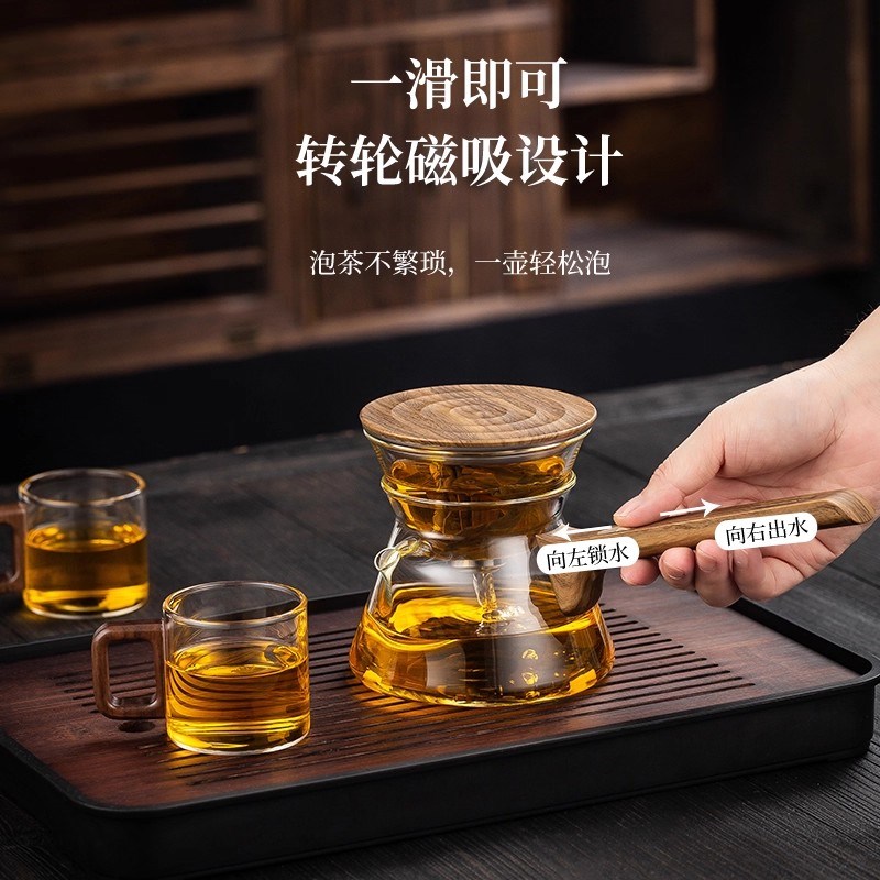 高端无杆磁吸飘逸杯一键茶水分离玻璃内胆泡茶壶侧把飘逸壶办公