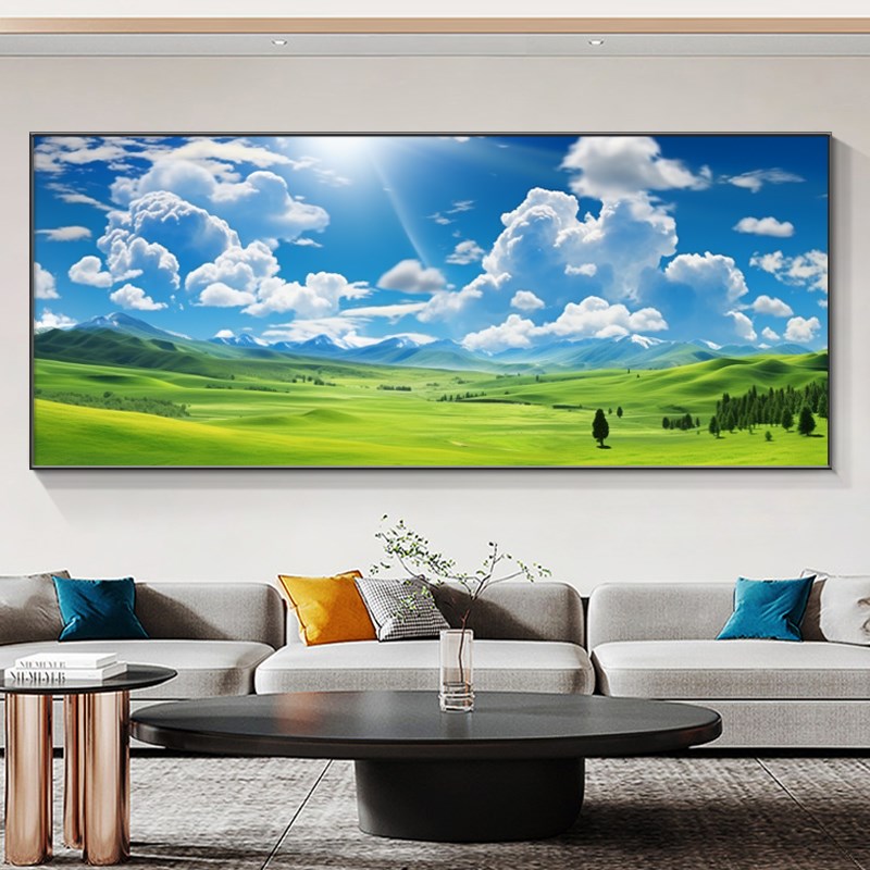 新款草原壁画客厅电视机背景墙装饰画办公室高级感大自然风景挂画