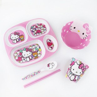 儿童分格餐盘宝宝餐具套装防烫防摔吃饭碗勺卡通可爱密胺四格托盘