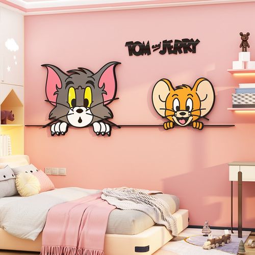 猫和老鼠电视机背景墙面壁画2024新款自粘贴纸大白墙挂件客厅上方