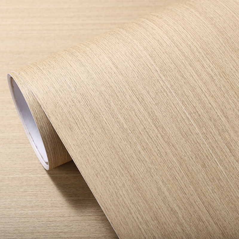 米黄色木纹膜科技木直纹原木色贴纸翻新家具自粘防水防污墙纸壁纸