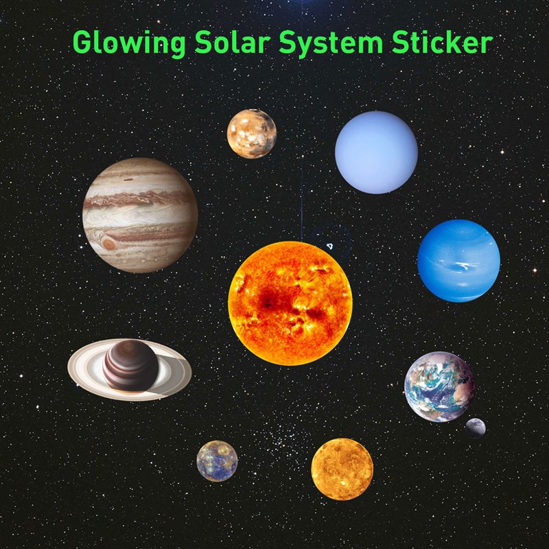 月球儿童房夜光天花板墙贴8x大星球荧光贴画九行星太阳系发光贴纸