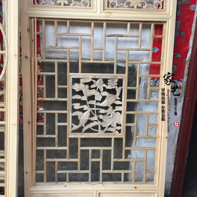 东阳木雕花屏风吊顶玄关隔断实木花格电视背景墙中式仿古门窗定做