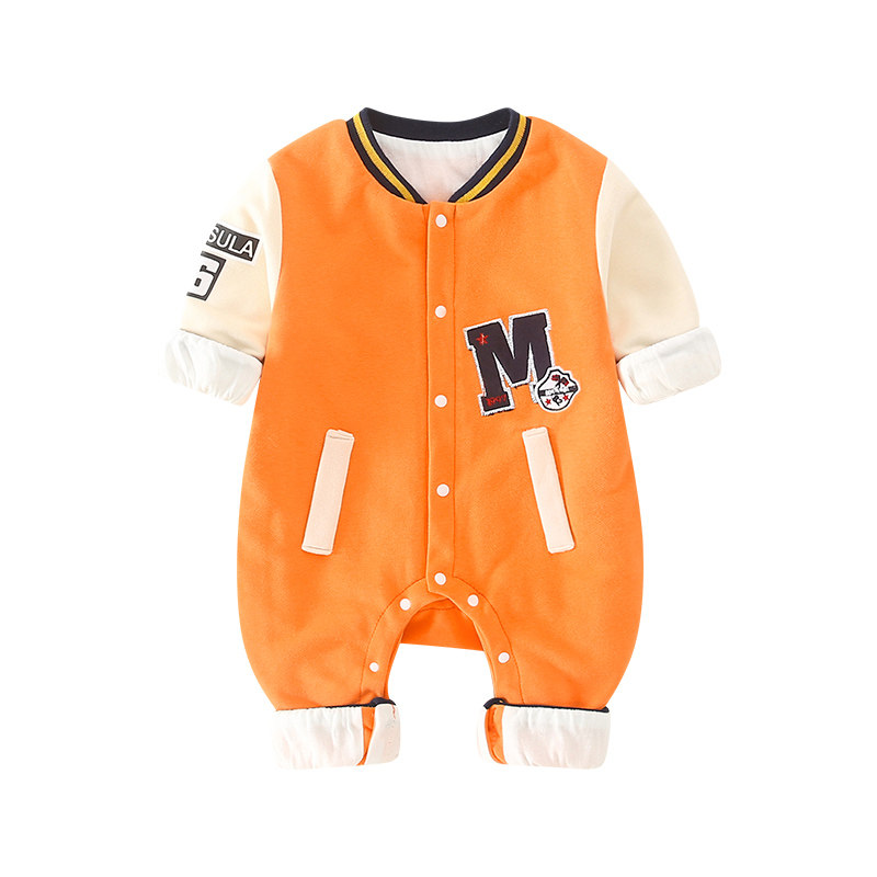 网红新生婴儿儿春装连体衣套装男宝宝双层棒球服春秋外穿哈衣爬服
