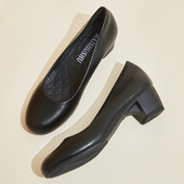 工作鞋 公务员面试上班职业正装 空姐鞋 圆头粗跟4cm黑l色女皮鞋 单鞋