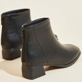 工作鞋 秋通勤方头中跟4cm黑皮鞋 软底粗跟黑色短靴P女冬季 短筒靴子