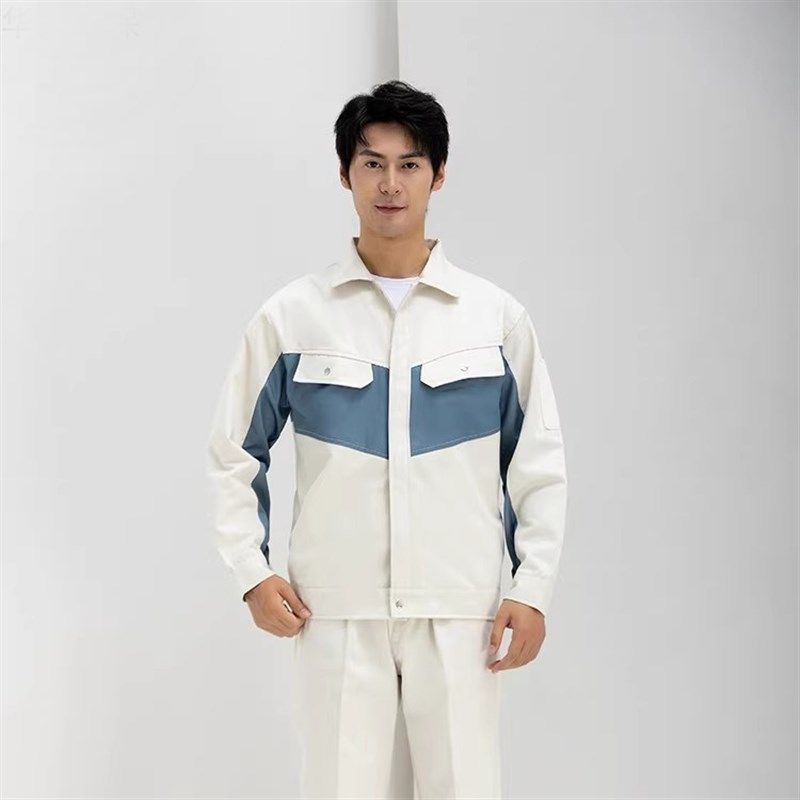 纯棉男士工作服长袖套装劳保服电焊工人造船厂汽修工程车间厂服白