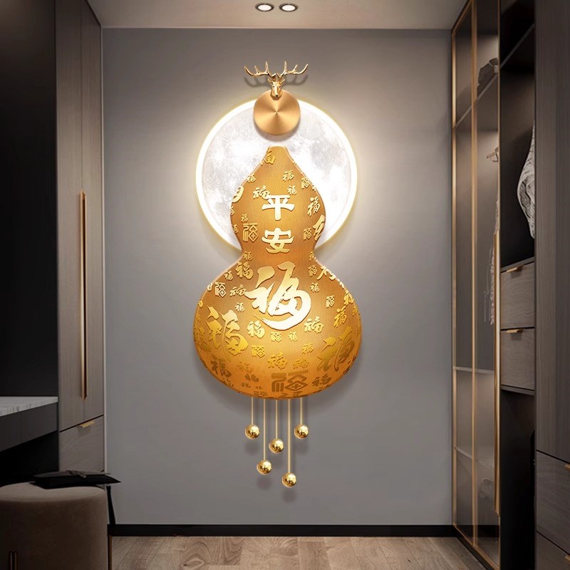 福字玄关装饰画轻奢走廊过道led立体壁灯挂画高级感发光晶瓷挂画图片
