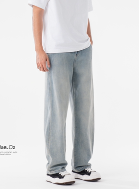 BlueO2男士夏款莱赛尔天丝凉感小弯刀牛仔裤宽松垂感直筒休闲长裤