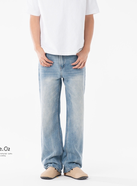BlueO2夏季新款美式cleanfit微喇牛仔裤男士款百搭宽松垂感阔腿裤