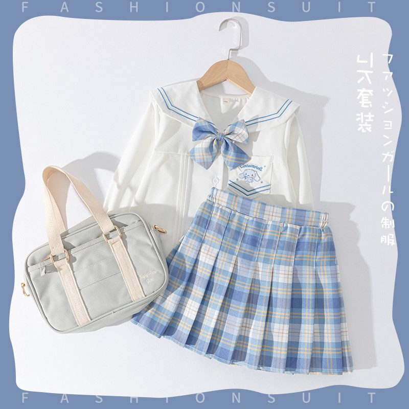 女童连衣裙春秋洋气百褶裙儿童学院风短裙jk制服大童套装衬衫裙子