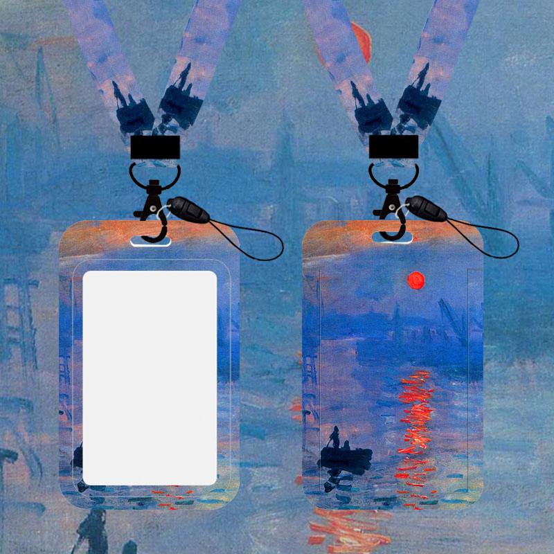 莫奈油画风学生校园门禁卡套挂绳工作证长绳工牌公交校卡校牌挂脖