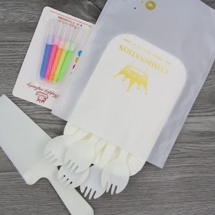 定制一次性塑料蛋糕盘叉刀盘叉勺E碟子生日蛋糕餐盘餐具套装组合