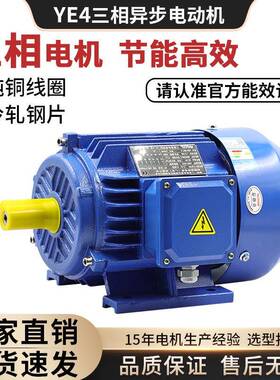 现货YE4节能电机二级能效电动机0.75W-90W交流380V风机液压电机