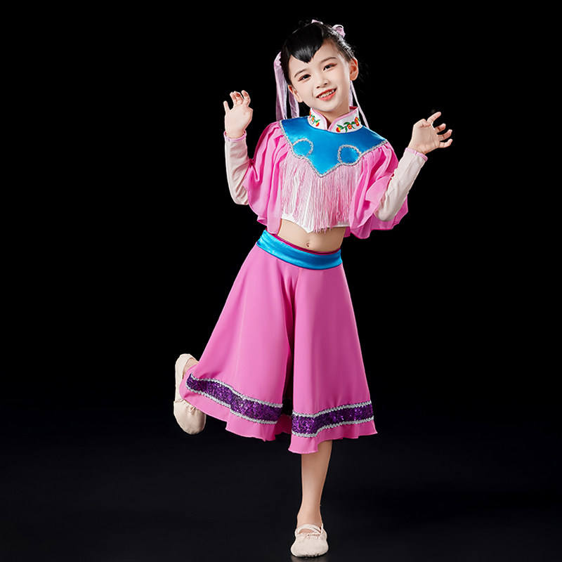 六一儿童古典舞钱鼓舞p蹈服装演出扇子舞表演民族风打鼓服巧闺小