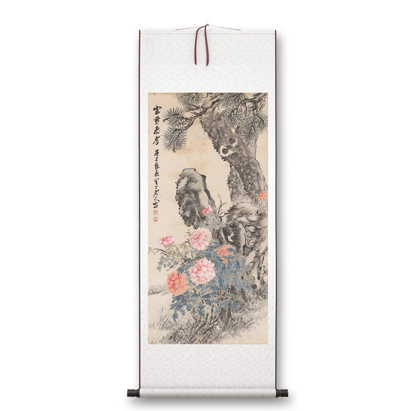 陈半丁《富贵寿考》客厅书房茶室装饰画挂画玄关水墨高清卷轴字画
