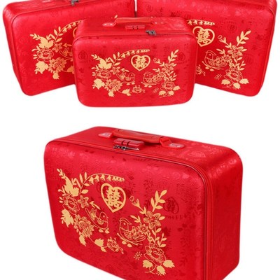 大红色网红结婚皮箱新娘陪嫁箱字母箱子婚庆嫁妆手提密码旅行箱包