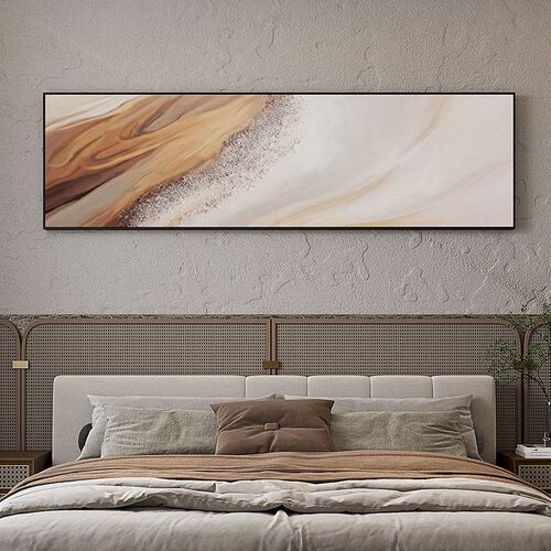 卧室床头装饰画现代简约背景墙艺术抽象挂画横版侘寂风高级感壁画
