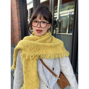 2024新款韩系围巾女秋冬百搭保暖黄色斗篷高级感披肩空调房外搭潮