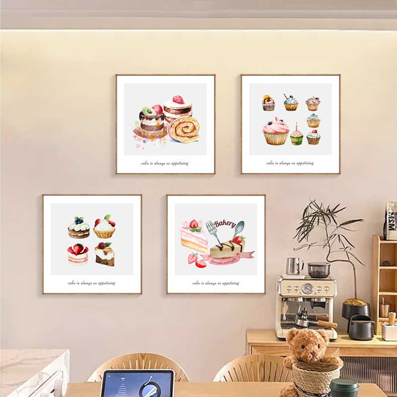 蛋糕店装饰画餐厅背景墙厨房烘焙甜品店奶茶店咖啡厅水彩海报挂画