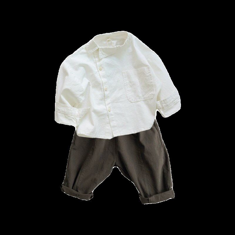 男童白色衬衫套装2024春季新款中小童长袖宽松衬衣儿童韩版春装潮