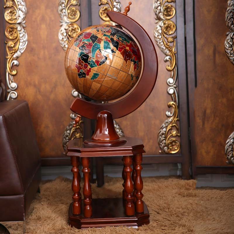 志诚实木地球f仪大号木质工艺品办公桌室书房摆件落地商务开业礼