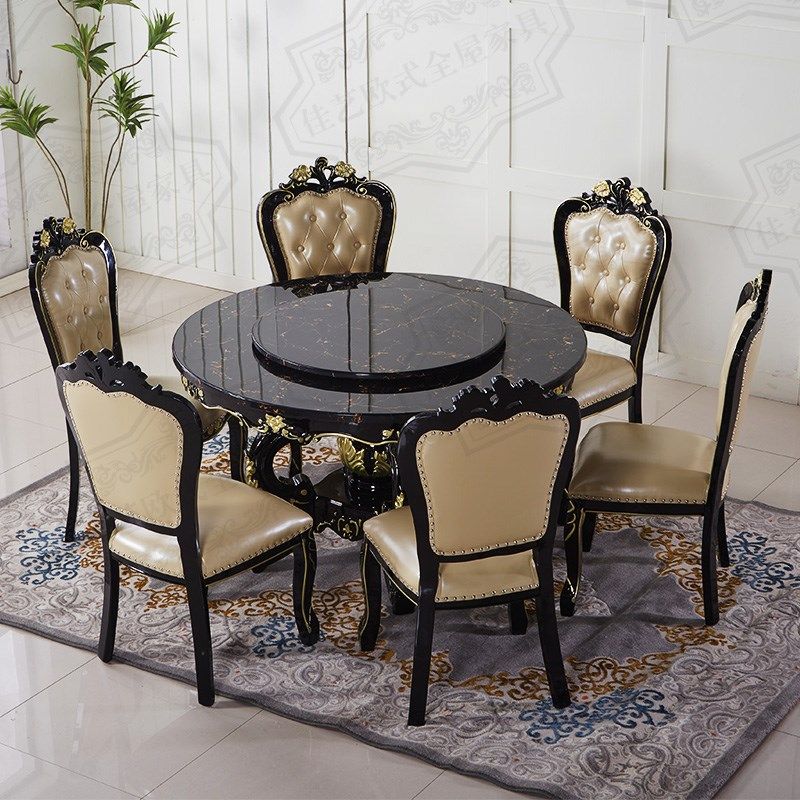 奢华欧式餐桌纯实木大圆桌大理石餐桌椅组合美式雕花6人家用饭桌,住宅家具,大理石餐桌,淘宝优惠券,粉丝福利购,淘宝优惠卷