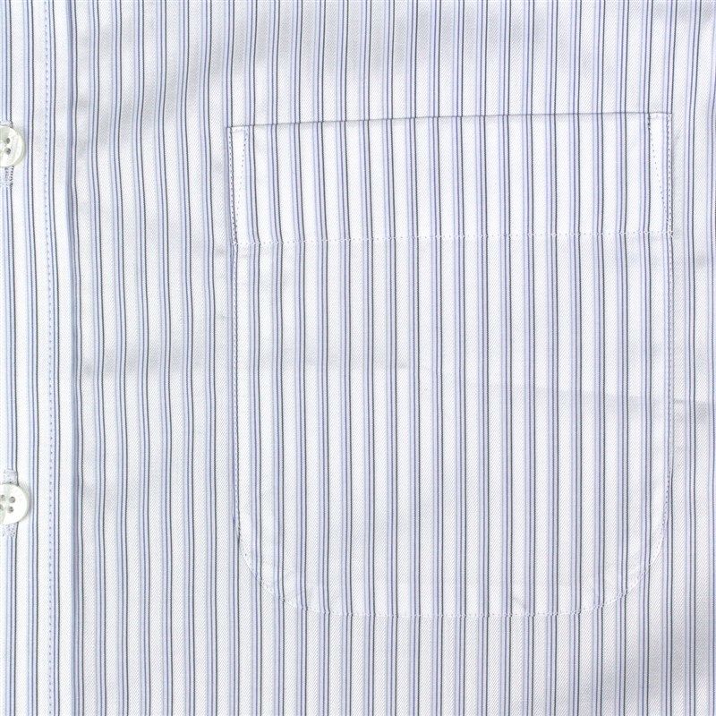 140支仿丝绸手感高纱织白底条纹秋长袖衬衫 男士商务绅士正装衬衣