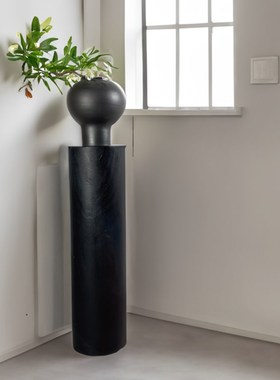 雕塑底座摆台侘寂实木圆柱家居客厅落地摆件装饰花架碳化原木树桩