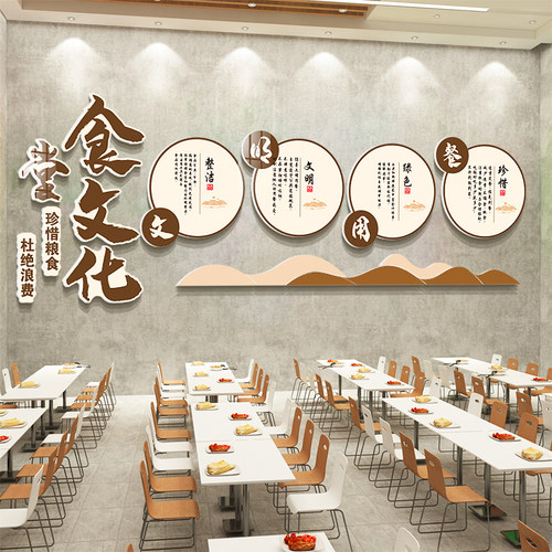 食堂文化墙面贴纸员工餐厅背景挂画珍惜节约粮食宣传W标语装饰布