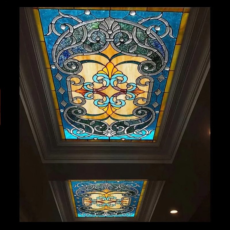 彩色艺术玻璃屏风推拉透光窗户过道玄关隔断吊顶入室客厅卫生间门
