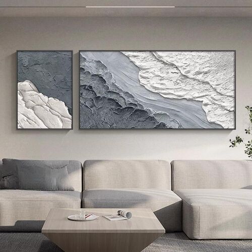 意式极简黑白客厅装饰画抽象艺术肌理感壁画侘寂风沙发背景墙挂画