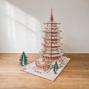 山西释迦木塔立体拼装应县佛宫寺 木质制拼图拼板DIY建筑模型玩具