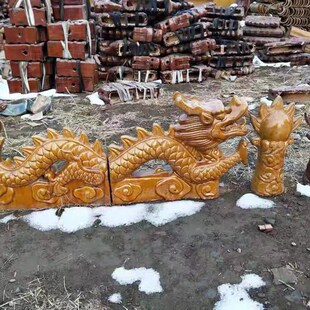 仿古古建配件陶瓷龙跑兽二龙戏珠青瓦龙琉璃瓦龙双龙戏珠屋顶脊瓦