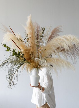 侘寂风干花花束高级感真花插花客厅落地软装样板房装饰摆件干燥花