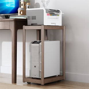 实木电脑主机托架桌下台式机箱放置柜床头边几移动边柜茶几置物架