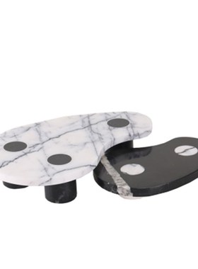 侘寂风简约大理石托盘摆件酒店民宿样板间桌面装饰皮革摆设