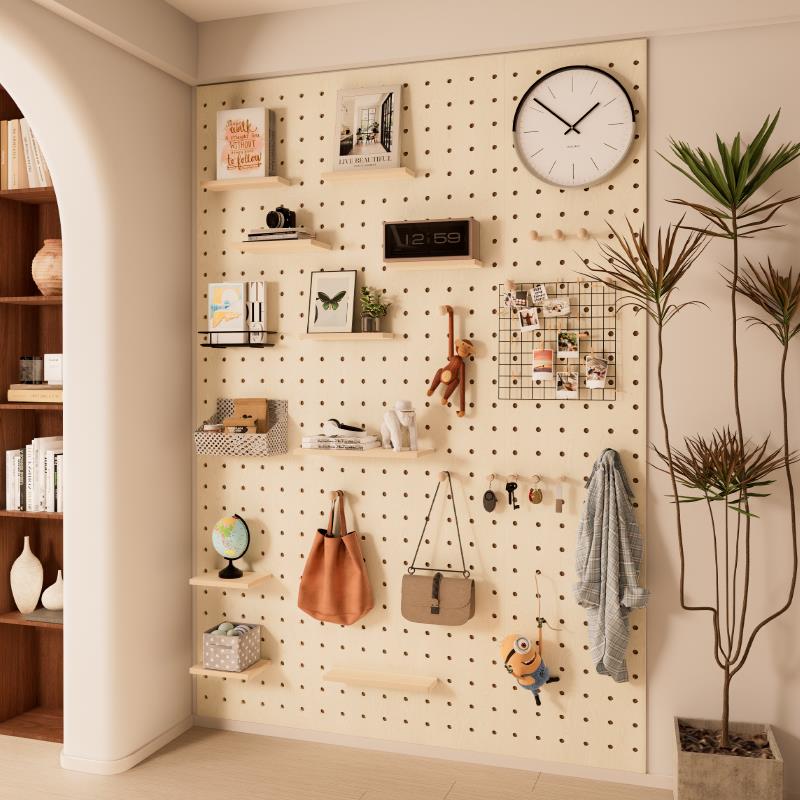 木目iwood定制入户玄关实木绿色洞洞板 木质墙面收纳墙展示置物架