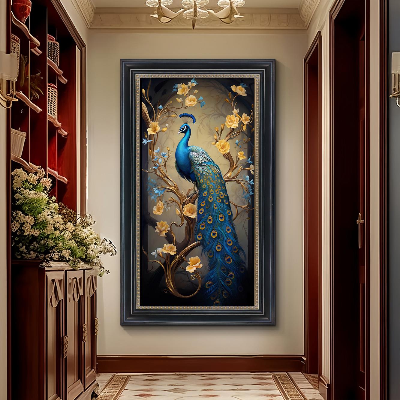 富贵孔雀玄关美式装饰画过道走廊挂画客厅法式复古欧式肌理油画图片