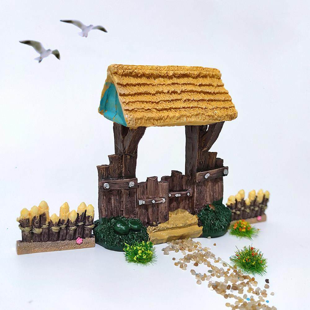 中式微缩农家院门木门微景观盆景院子大门柴门树脂沙盘装饰小摆件