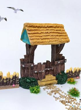 中式微缩农家院门木门微景观盆景院子大门柴门树脂沙盘装饰小摆件