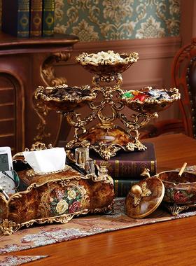 欧式家居软装装饰品摆设美式客厅水果碗纸巾盒烟灰缸茶几套装摆件