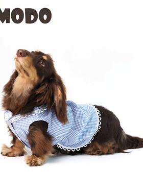 LMODO宠物衣服夏季蓝色格纹可爱娃娃领宠物裙子狗狗衣服猫猫服饰