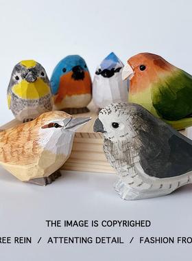 手工木雕小鸟摆件可爱小鹦鹉实木桌面车载装饰精致生日礼物女