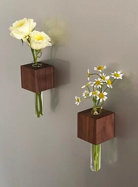 实木创意插花器冰箱贴磁铁磁吸装饰立体种花养花玻璃试管花瓶个性